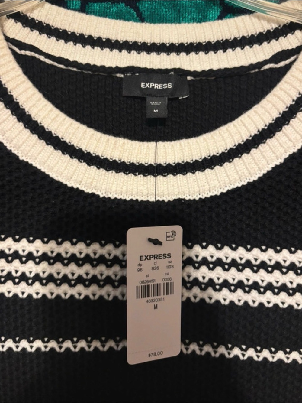 Express Black & White Striped Crewneck Sweater
